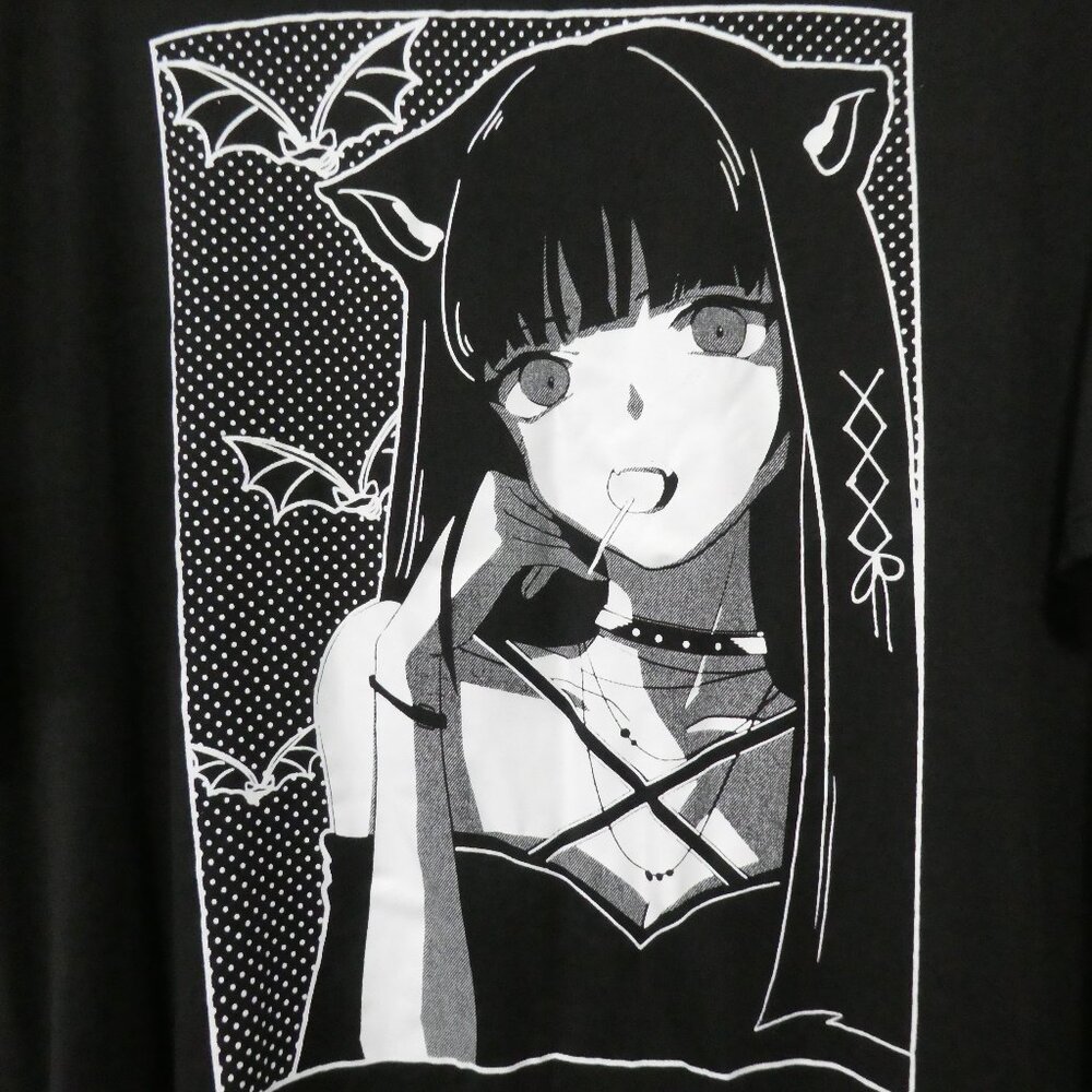 ROMWE | 2XL | Black Anime Graphic T-Shirt With Gothic Design